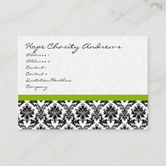 Business Card Black White Damask with Apple Green