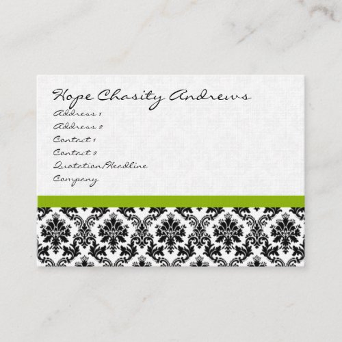Business Card Black White Damask with Apple Green