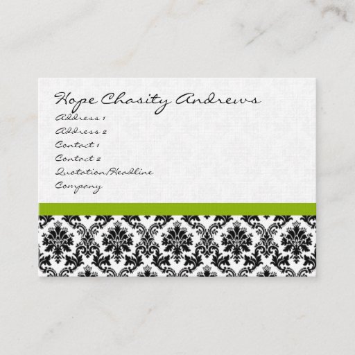 Customizable Business Card Black White Damask with Apple Green