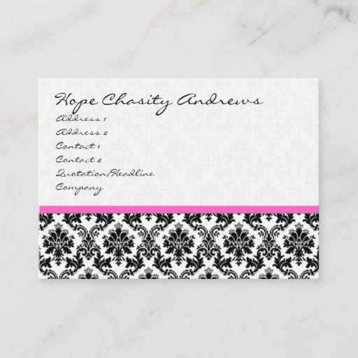 Customizable Business Card Black White Damask with Pink Ribbon