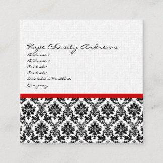 Business Card Black White Damask with Red Trim