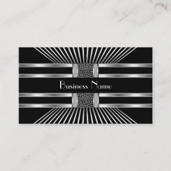 Business Card Black White Silver Stripe 2 by Label_That at Zazzle