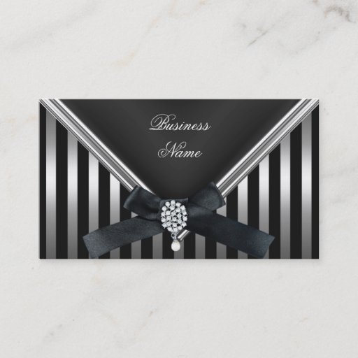 Customizable Business Card Black White Stripe Silver Purse