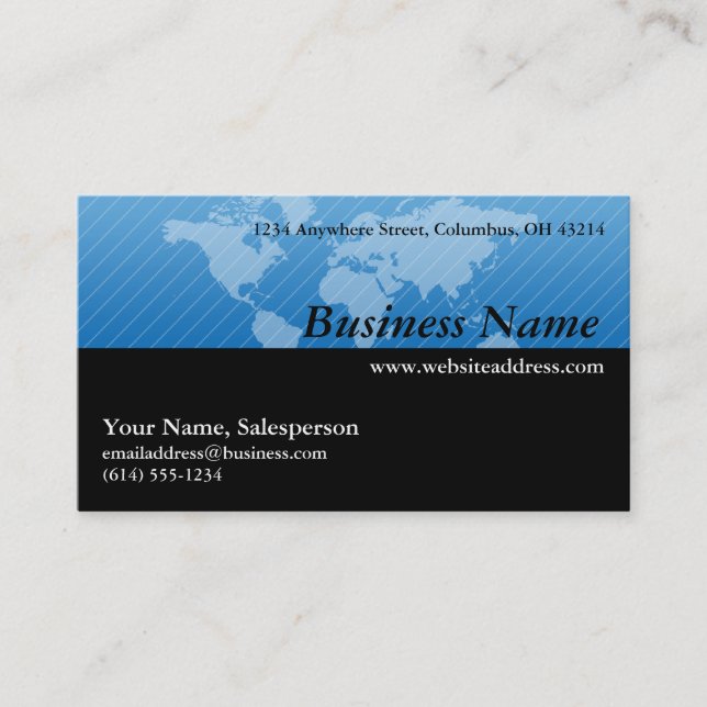 Business Card :: Blue World Map Design 1 (Front)