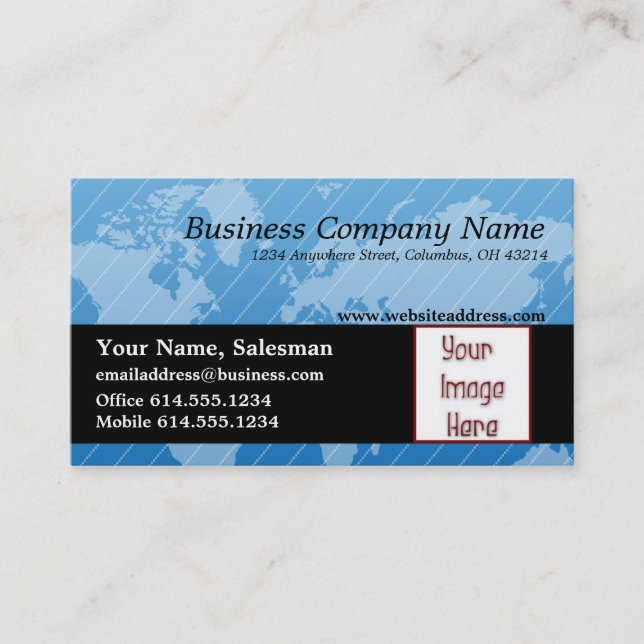 Business Card :: Blue World Map Design 2 (Front)