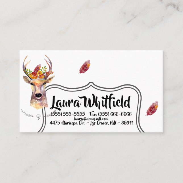 Business Card boho deer Buck Head Browning Bohemia (Front)