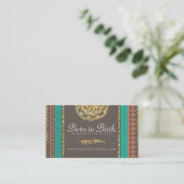 BUSINESS CARD | Boho Gold Feather Tribal Doula (Standing Front)