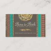 BUSINESS CARD | Boho Gold Feather Tribal Doula (Front)