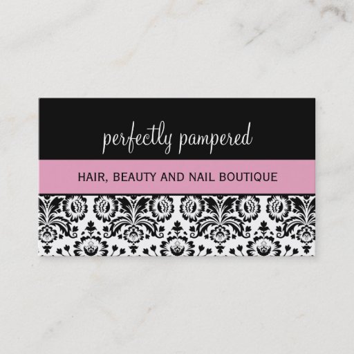 Customizable BUSINESS CARD bold damask black pale pink