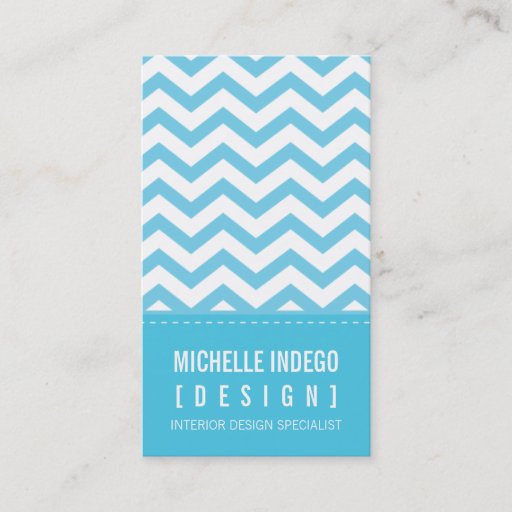 Customizable BUSINESS CARD bold trendy chevron stripes aqua