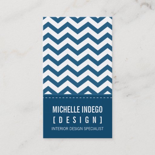 Customizable BUSINESS CARD bold trendy chevron stripes blue