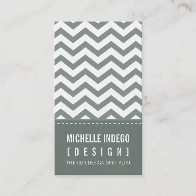 BUSINESS CARD bold trendy chevron stripes grey | Zazzle
