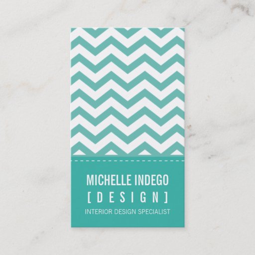 Customizable BUSINESS CARD bold trendy chevron stripes jade