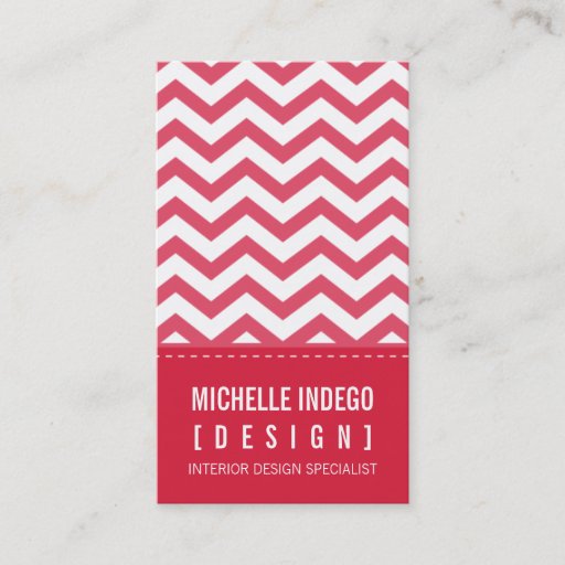 Customizable BUSINESS CARD bold trendy chevron stripes red