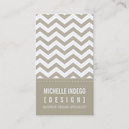 Customizable BUSINESS CARD bold trendy chevron stripes taupe