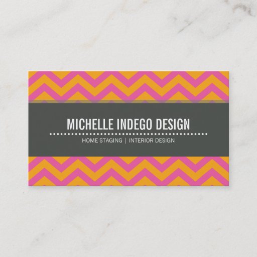 Customizable BUSINESS CARD bright chevron pattern orange pink