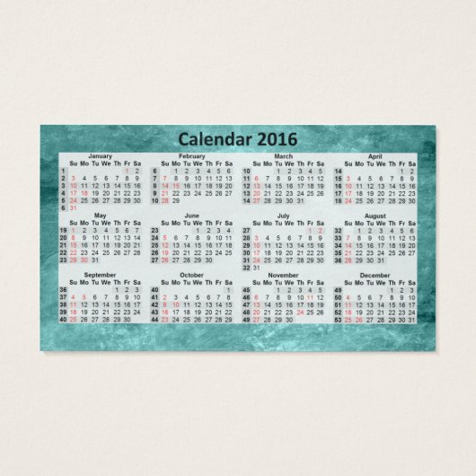 Business Card Calendar 2016 Blue Marbeled. (Back)