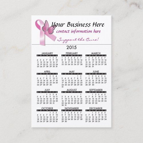 Business Card Calendar Breat Cancer Support