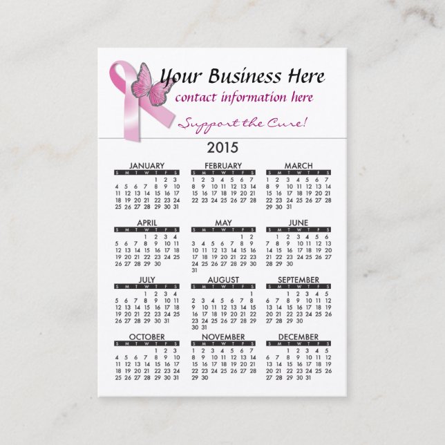 Business Card Calendar Breat Cancer Support (Front)