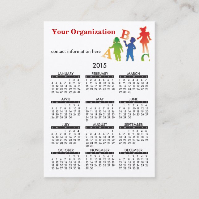 Business Card Calendar Daycare (Front)