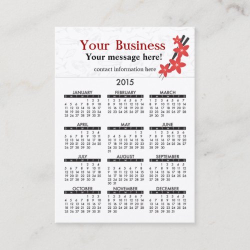 Business Card Calendar Japanese Restaurant