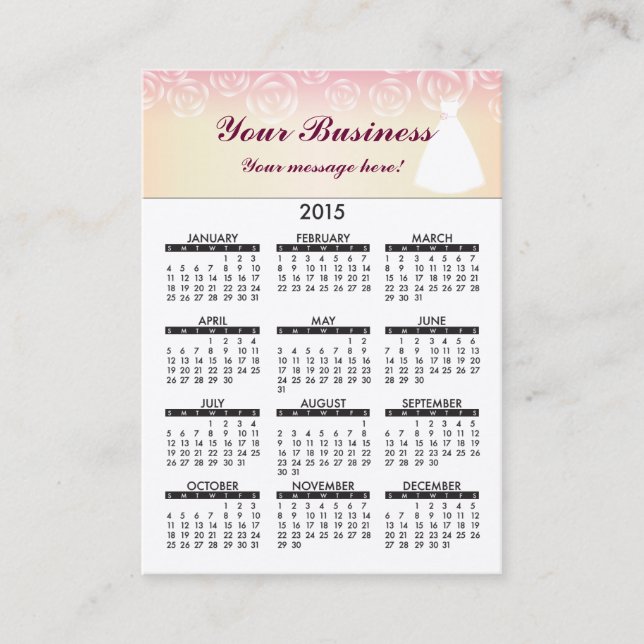 Business Card Calendar Wedding Dress (Front)