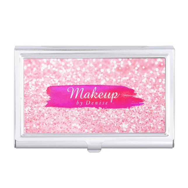 Business Card Case - Makeup Glitter Pink (Front)