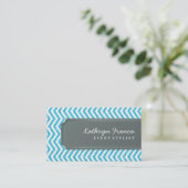 BUSINESS CARD chevron stripe aqua glitter effect (Standing Front)