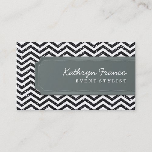 BUSINESS CARD chevron stripe black glitter effect
