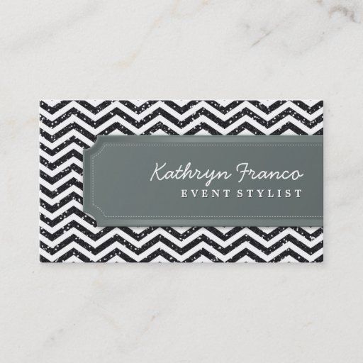 Customizable BUSINESS CARD chevron stripe black glitter effect