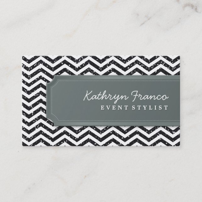 BUSINESS CARD chevron stripe black glitter effect (Front)