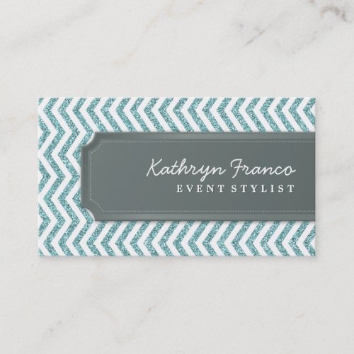 BUSINESS CARD chevron stripe blue glitter effect