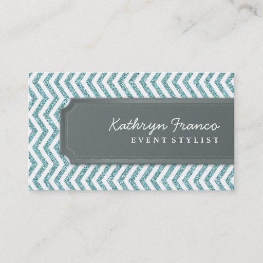 Customizable BUSINESS CARD chevron stripe blue glitter effect