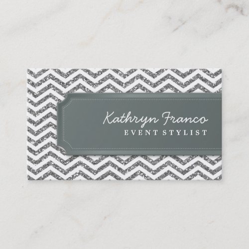 BUSINESS CARD chevron stripe silver glitter look