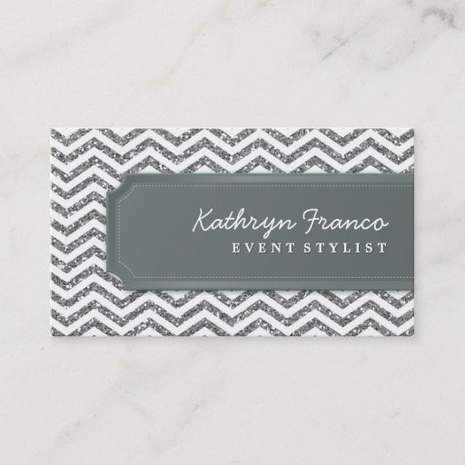 Customizable BUSINESS CARD chevron stripe silver glitter look
