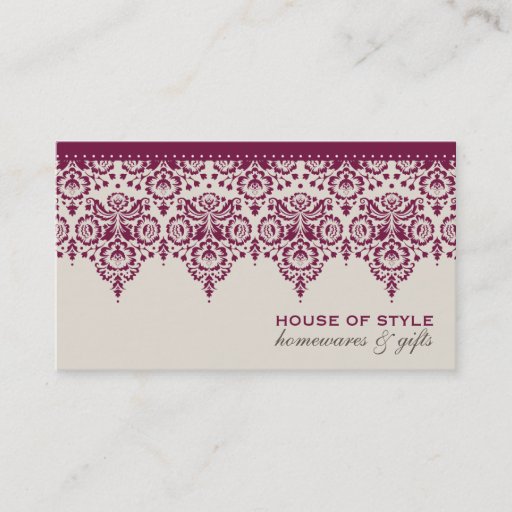 Customizable BUSINESS CARD classy damask cranberry red cream