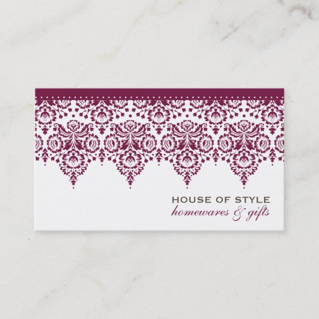 BUSINESS CARD classy damask maroon mulberry white (Front)