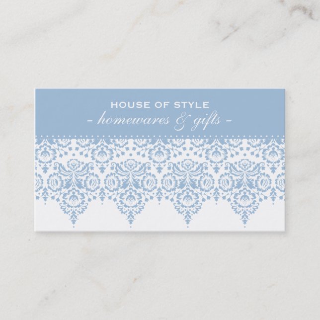 BUSINESS CARD classy damask pastel pale blue (Front)