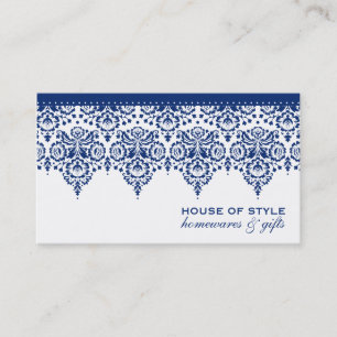 BUSINESS CARD classy damask royal navy blue white