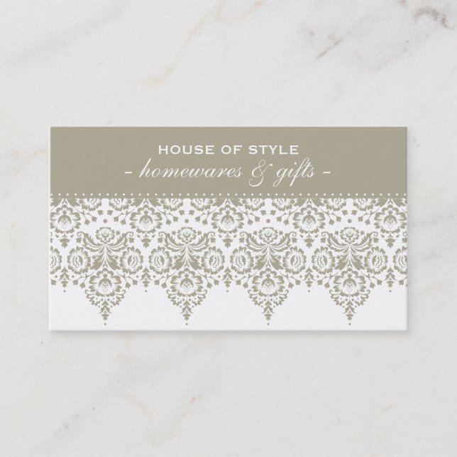 BUSINESS CARD classy damask stone taupe brown (Front)