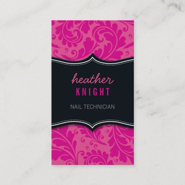 BUSINESS CARD classy flourish black magenta pink (Front)