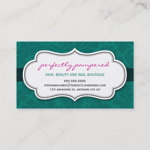 BUSINESS CARD classy flourish emerald pink black
