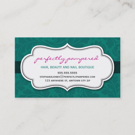 Customizable BUSINESS CARD classy flourish emerald pink black