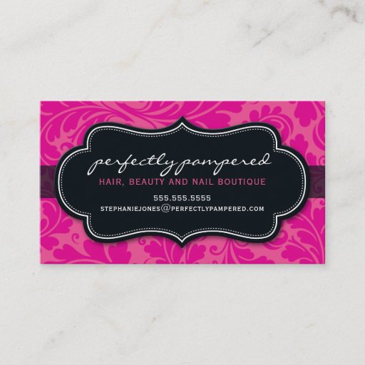Customizable BUSINESS CARD classy flourish fuschia pink black