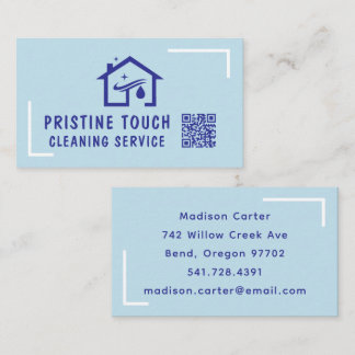 Business Card Cleaning Service Blue Home QR Code