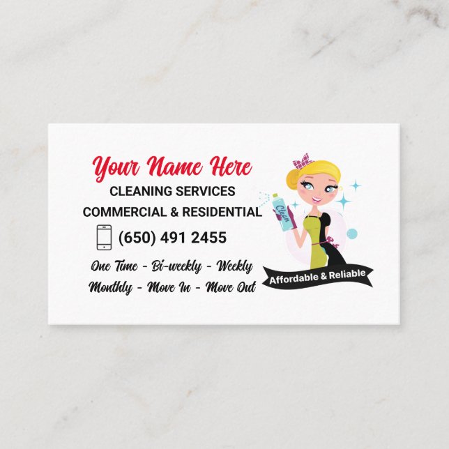 Business Card Cleaning Services Housekeeping (Front)