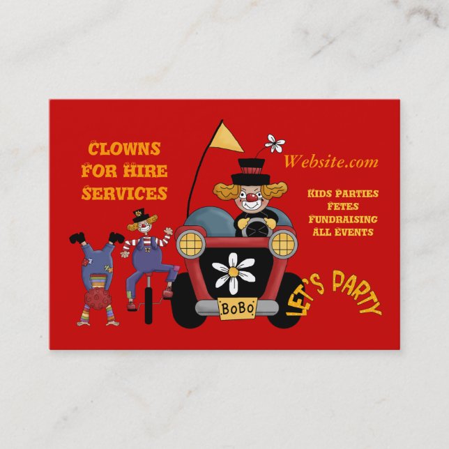 Business Card Clown for Hire Party Kids (Front)