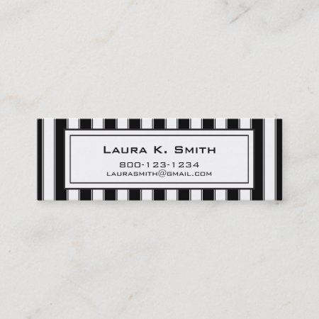 Business Card, Contemporary Black And White Stripe Mini Business Card