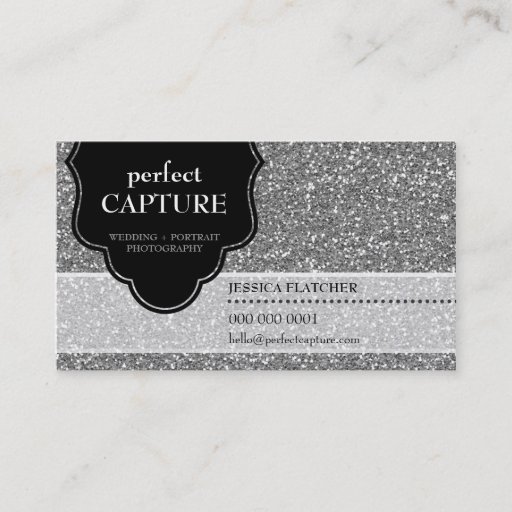 Customizable BUSINESS CARD cool bold captured silver glitter