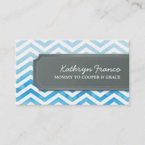 BUSINESS CARD cool chevron stripe blue watercolor